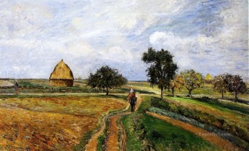  1877 Oil Painting - the old ennery road in pontoise 1877 Camille Pissarro